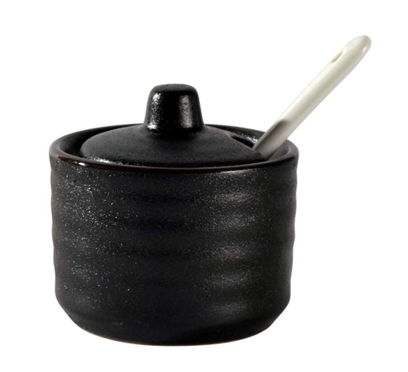 123Arts Ceramic Mini Sugar Bowl Seasoning Pot Salt Pepper Storage Jar with Lid Spoon,70ml - Image 1